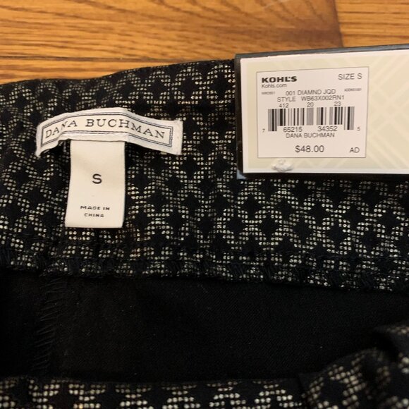 NWT Dana Buchman Slim Straight Mid Rise Black/Gold Diamond Jacquard Pants SZ S - Picture 4 of 6